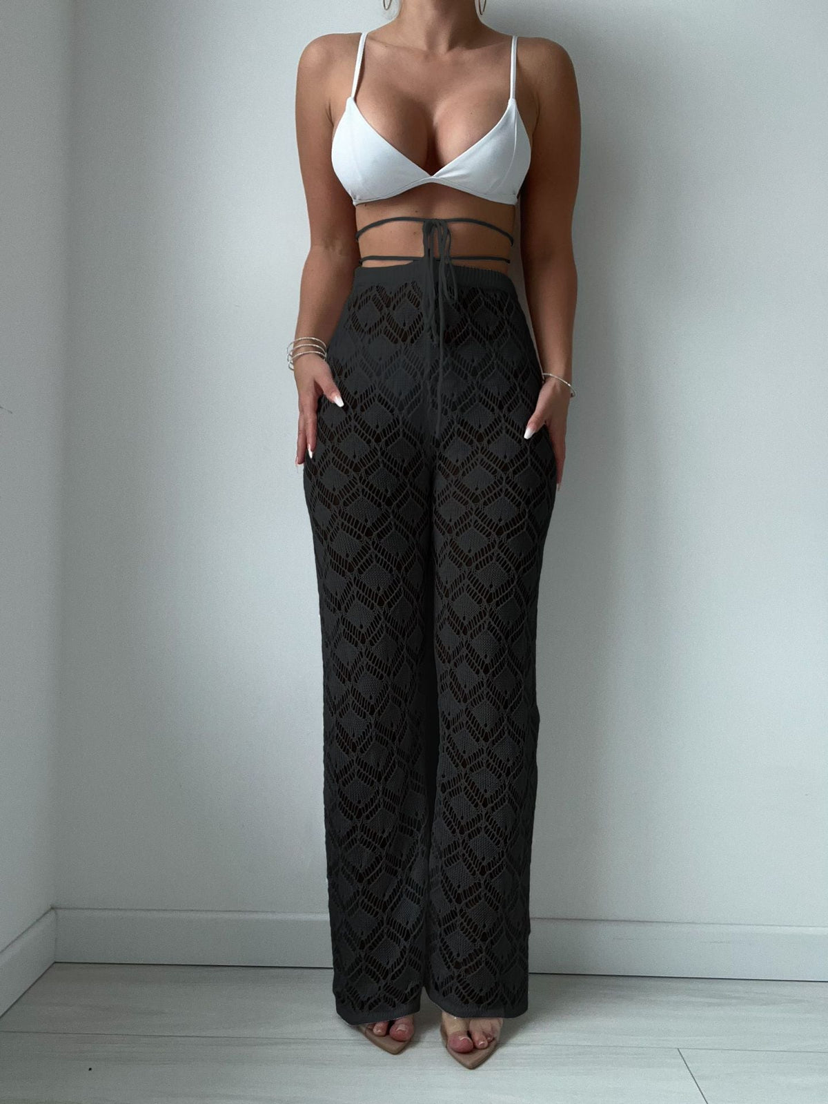 Women Beach Hollow Out Cutout Out Trousers Casual Sexy High Waist Bikini Sun Proof Trousers