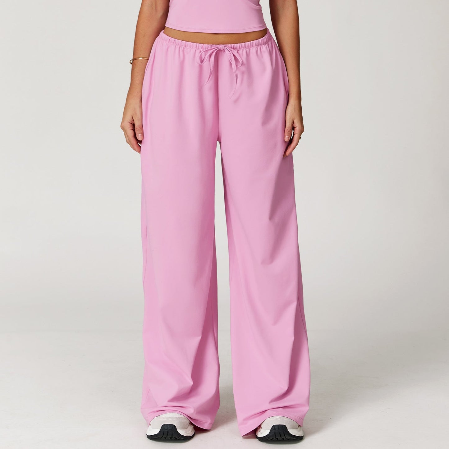 Sollinarry Brushed Trousers Embellished Wide Leg Loose Casual Pants Women Sports Fitness Elastic Drawstring Trousers