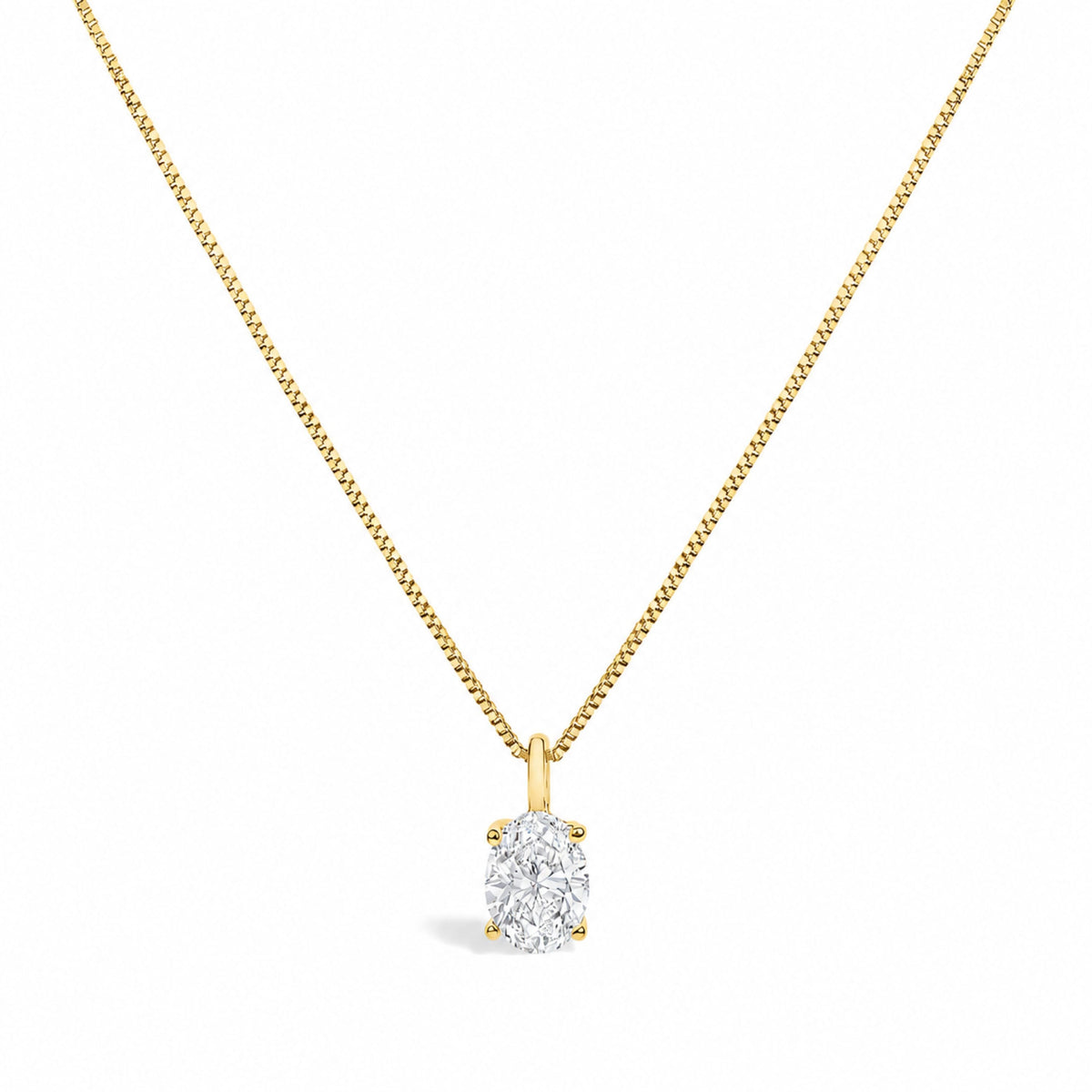 14K White Gold 1.00 Cttw Lab Grown Oval Solitaire Diamond Pendant Necklace