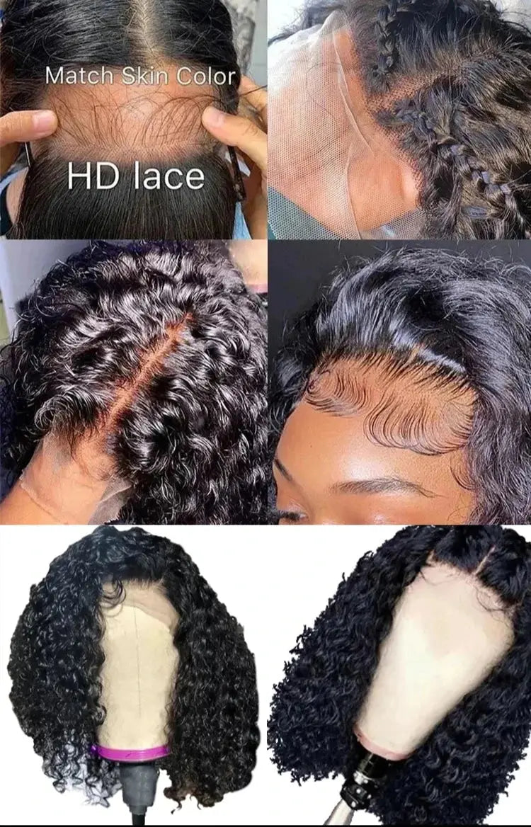 Peluca | Short Bob | Water Wave | Perruque Raw Brazilian Virgin Human Hair | 360 HD Lace Front Frontal Wigs