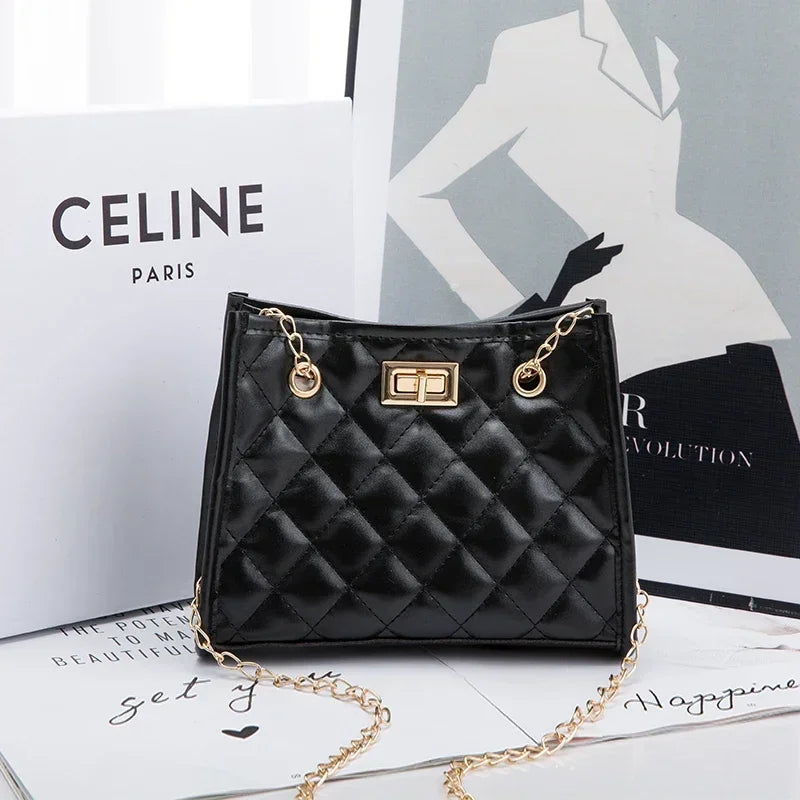 Women's Tote Bag with Chains | Diamond Lattice Underarm Luxury Shoulder Bag for Ladies (Designer Handbag for Parties)