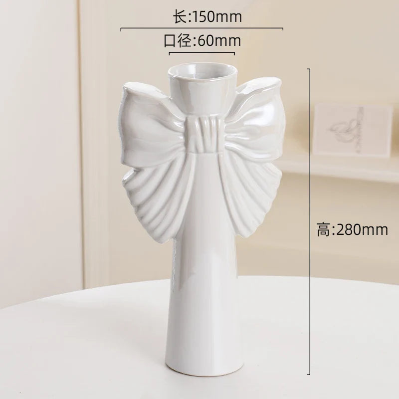 28cm Modern-Minimalist Bow Ceramic Vase, Perfect Office Living room decoration, Ideal Hydroponic Plants & Home Decor