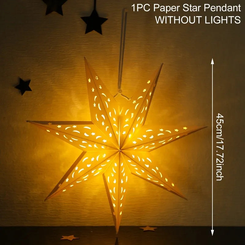 30-75cm Hollow Star Hanging Pendant Eid Mubarak Christmas Ramadan Decoration 2024 Islamic Muslim Party Decor Ramadan Kareem Gift