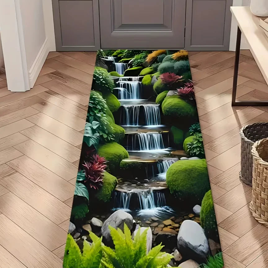 1pc Waterfall Forest Flower Printed Long Corridor Carpet Runway Doormat for Kitchens Entrances Living Rooms Home Decoration Rugs