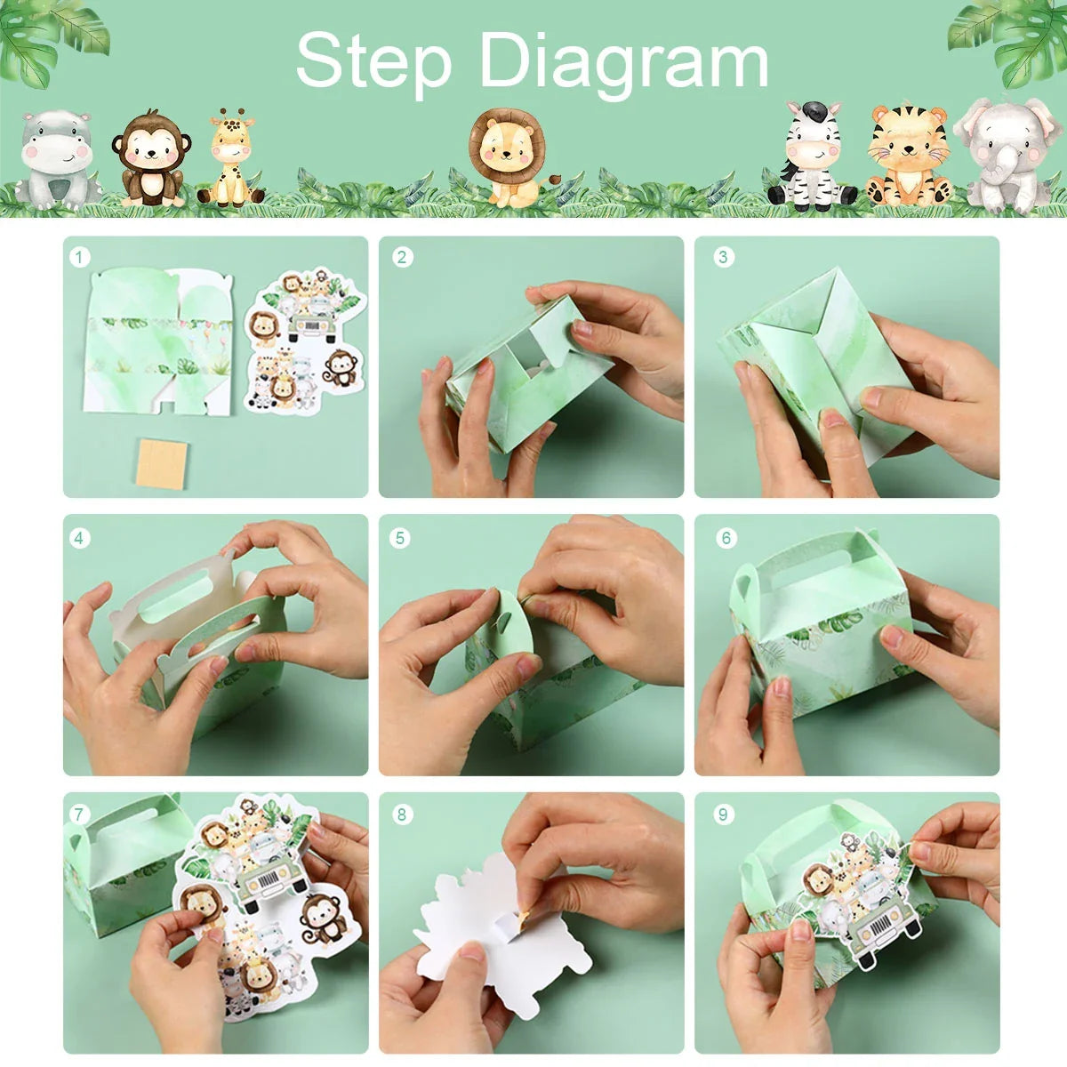4pcs DIY Jungle Animal Candy Boxes Safari Birthday Party Decoration Kids Gift Packaging Box Wild One Baby Shower Supplies