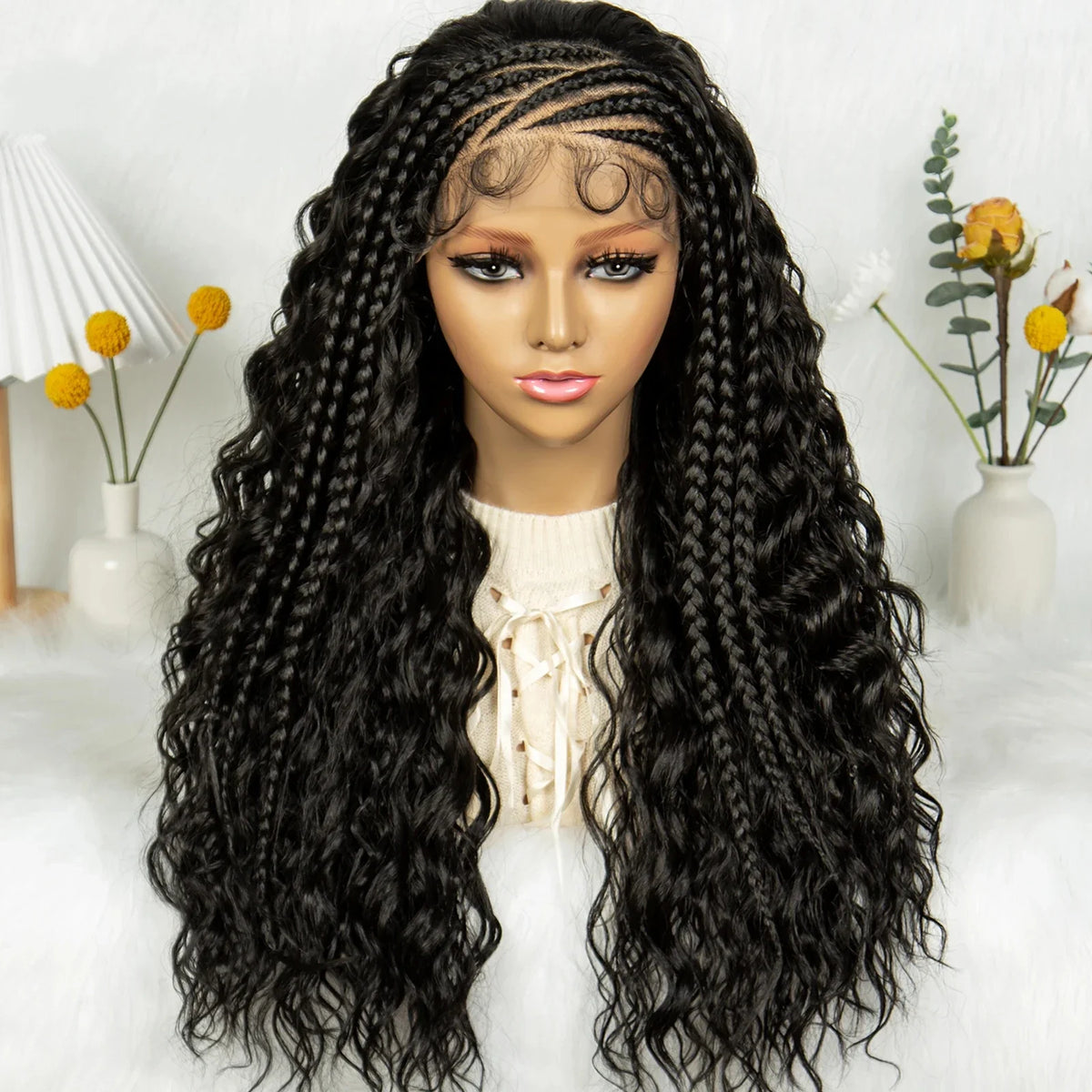 Burgundy Cornrow Stitch Curly Braids Wig | 13x4 Lace Front | Baby Hair | KIMA