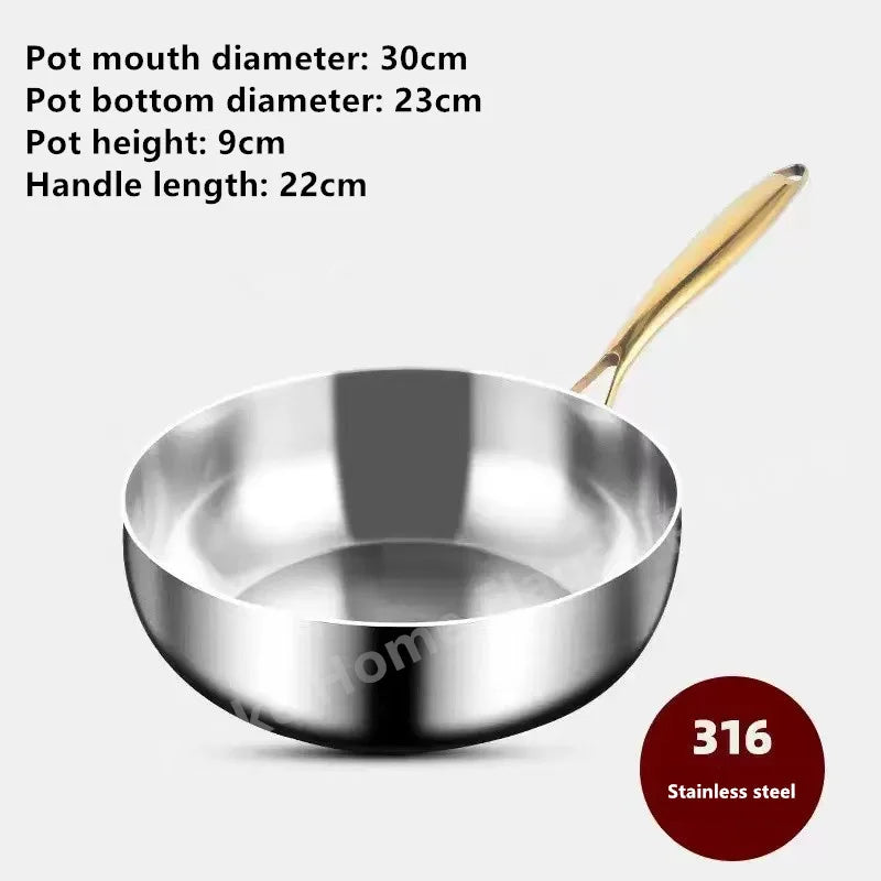 316 Stainless Steel Frying Pan Deepened Uncoated Wok NonStick Skillets Gas Stove Induction Cooker Universal Kitchen Cookware Pan