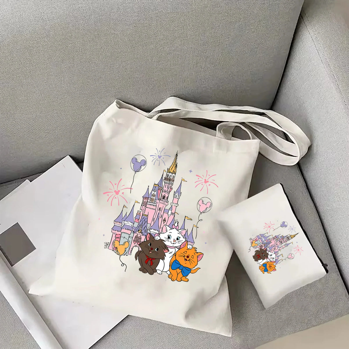Disney The Aristocats Marie Cat Women's Shoulder Bag | Cute Cat Reusable Shopping Bag (Large Capacity Portable Travel Tote)