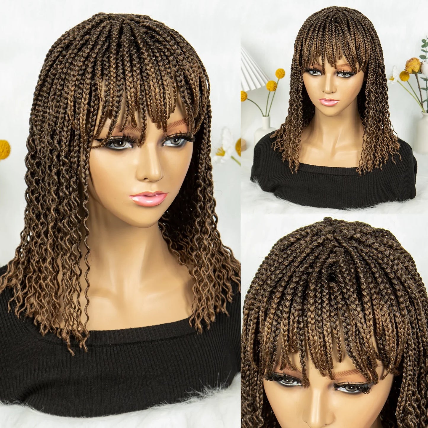 KIMA Colorful Half Twisted Locs Half Braided Bob Wig with Bangs