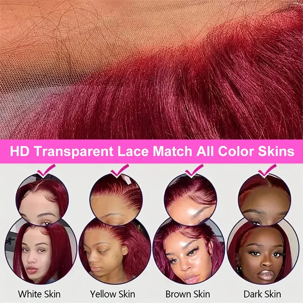 99J Burgundy Bob Wig | Glueless 7x5 Lace Front Wig | Pre-Plucked Brazilian Remy Hair