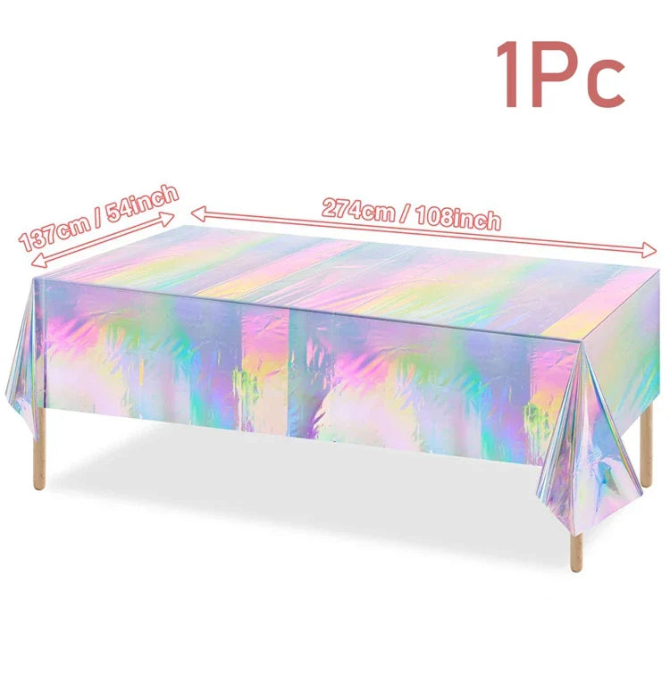 Iridescence Laser Aluminum Film Tablecloth Table Cover Happy Birthday Party Decortion Kids Baby Shower Decor Tablecloth Supplies