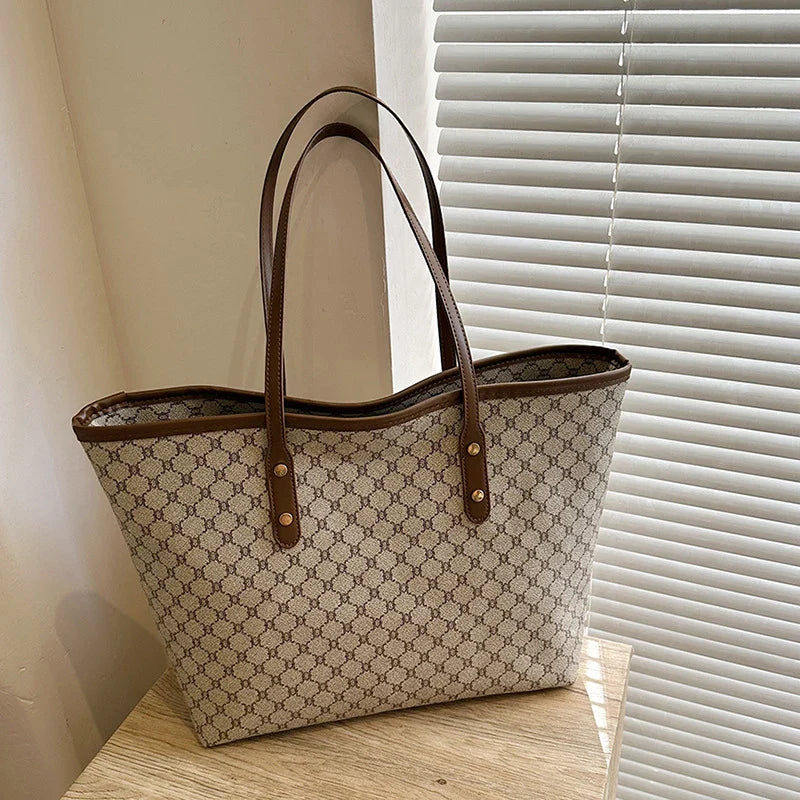 Large Capacity Shoulder Bag for Women | PU Leather Handbag for Commuting & Casual Use (Versatile Tote Bag, Geometric Pattern)