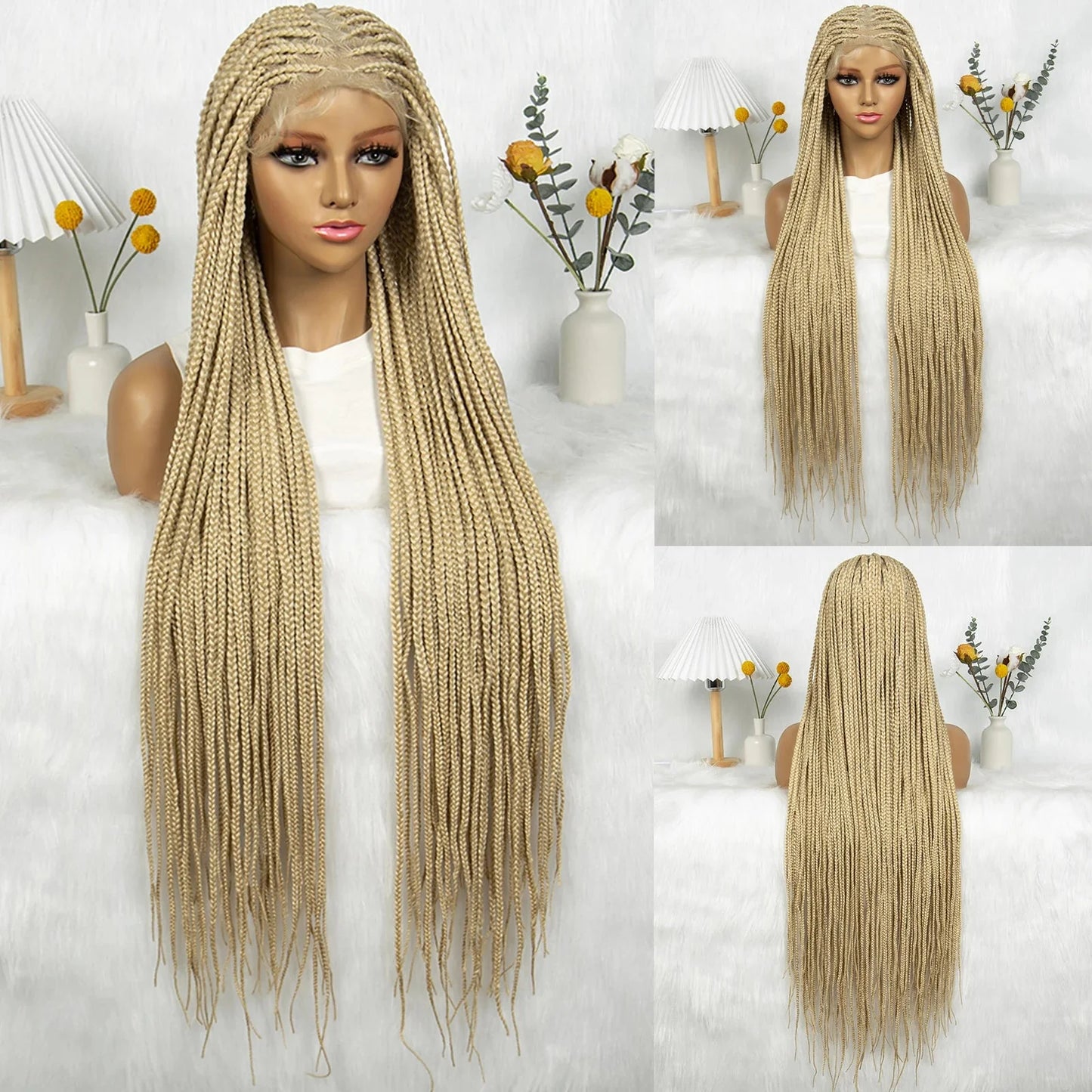 HD Knotless Box Braided Full Lace Wig | Ginger 350# & 613# Blonde | Synthetic Crochet Braids | Black Women