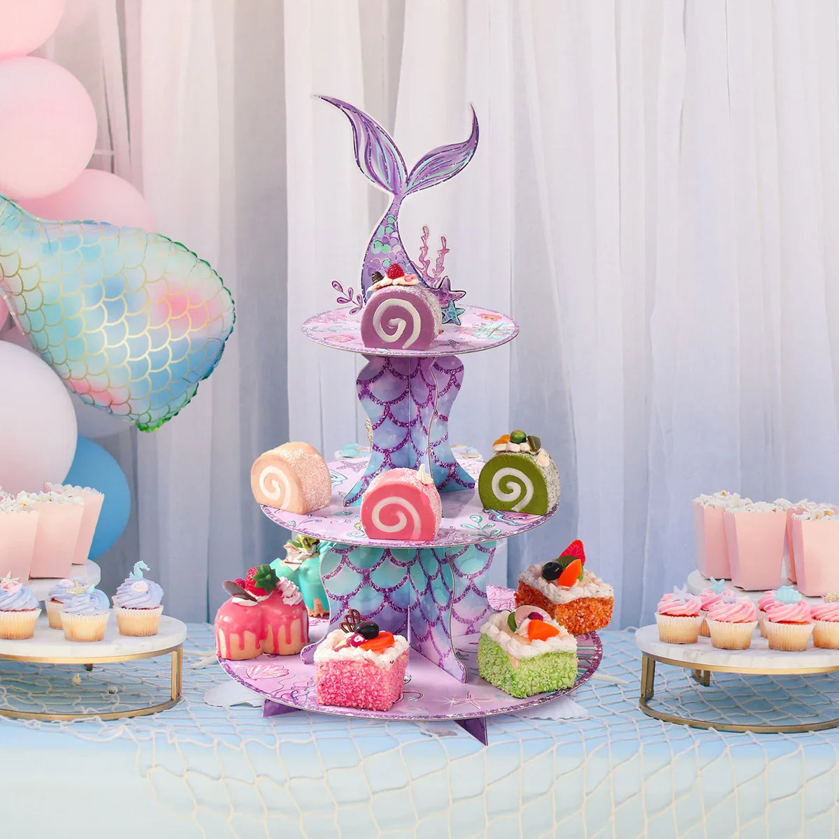 Mermaid Cake Stand Cupcake Holder Mermaid Birthday Party Decor Kids Girl Little Mermaid Baby Shower Under The Sea Party Supplies