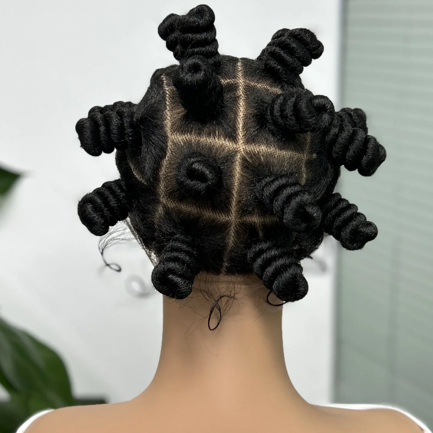 Short Cute Handmade Bantu Knotless Braids Wig | Transparent Full Lace | Baby Hair