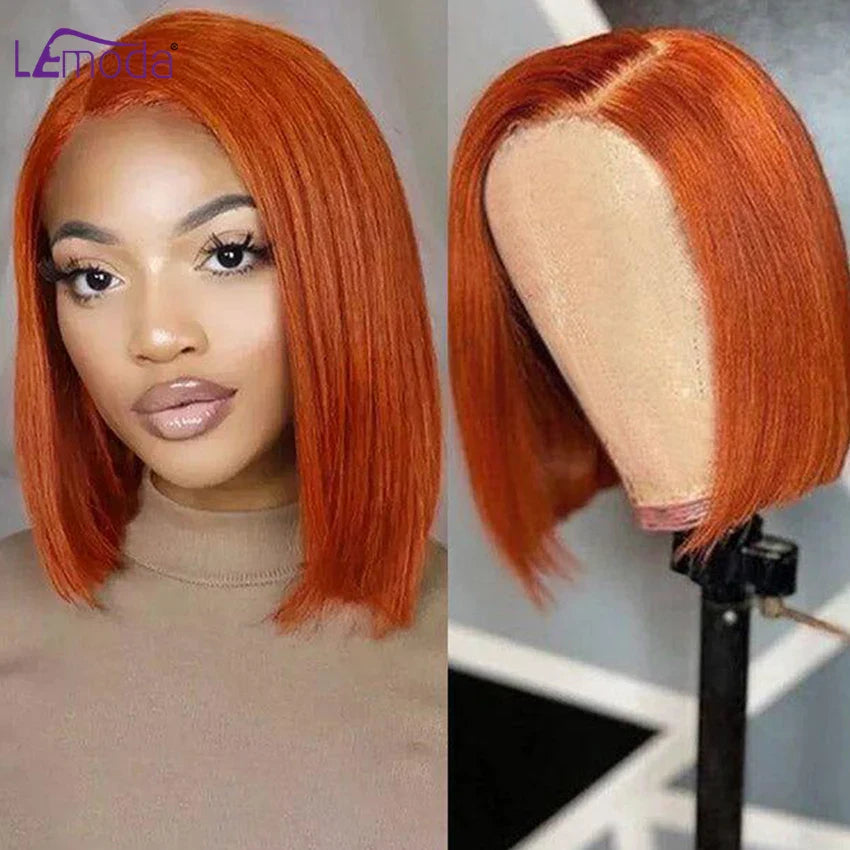 Orange Ginger Straight Bob Wig | 13x4 HD Transparent Lace Front Brazilian Human Hair (Pre-Plucked)