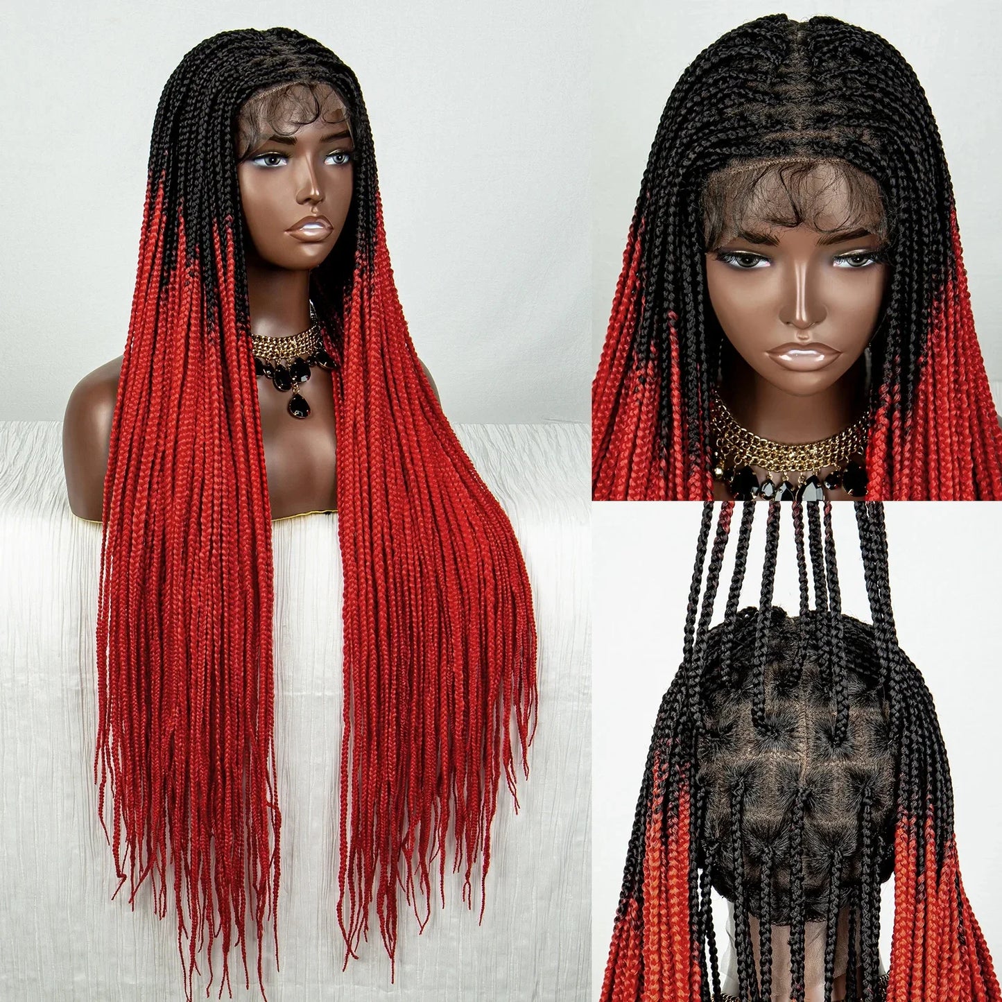 Straight Orange Knotless Box Braids Wig | HD Full Lace Frontal | Baby Hair