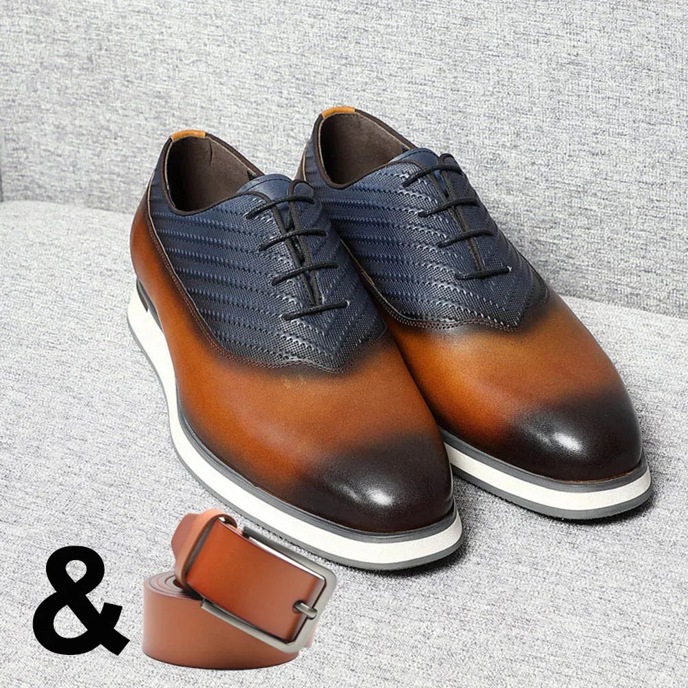 Classic Men's Oxford Casual Sneakers | Genuine Leather Italian Design Lace-Up Dress Shoes (Anti-Slip Sole)