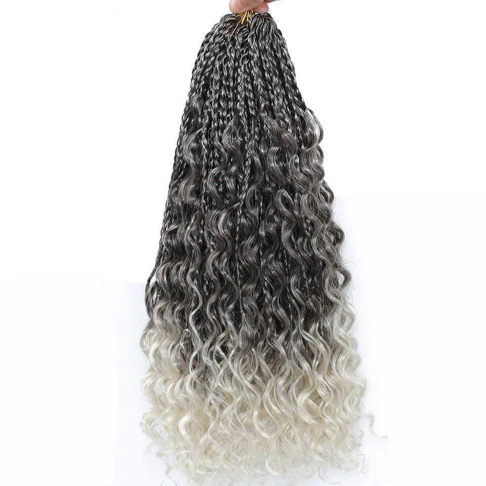Ombre Goddess Box Braids Crochet Hair with Curly Ends | 14 Inch | 1-6 Packs