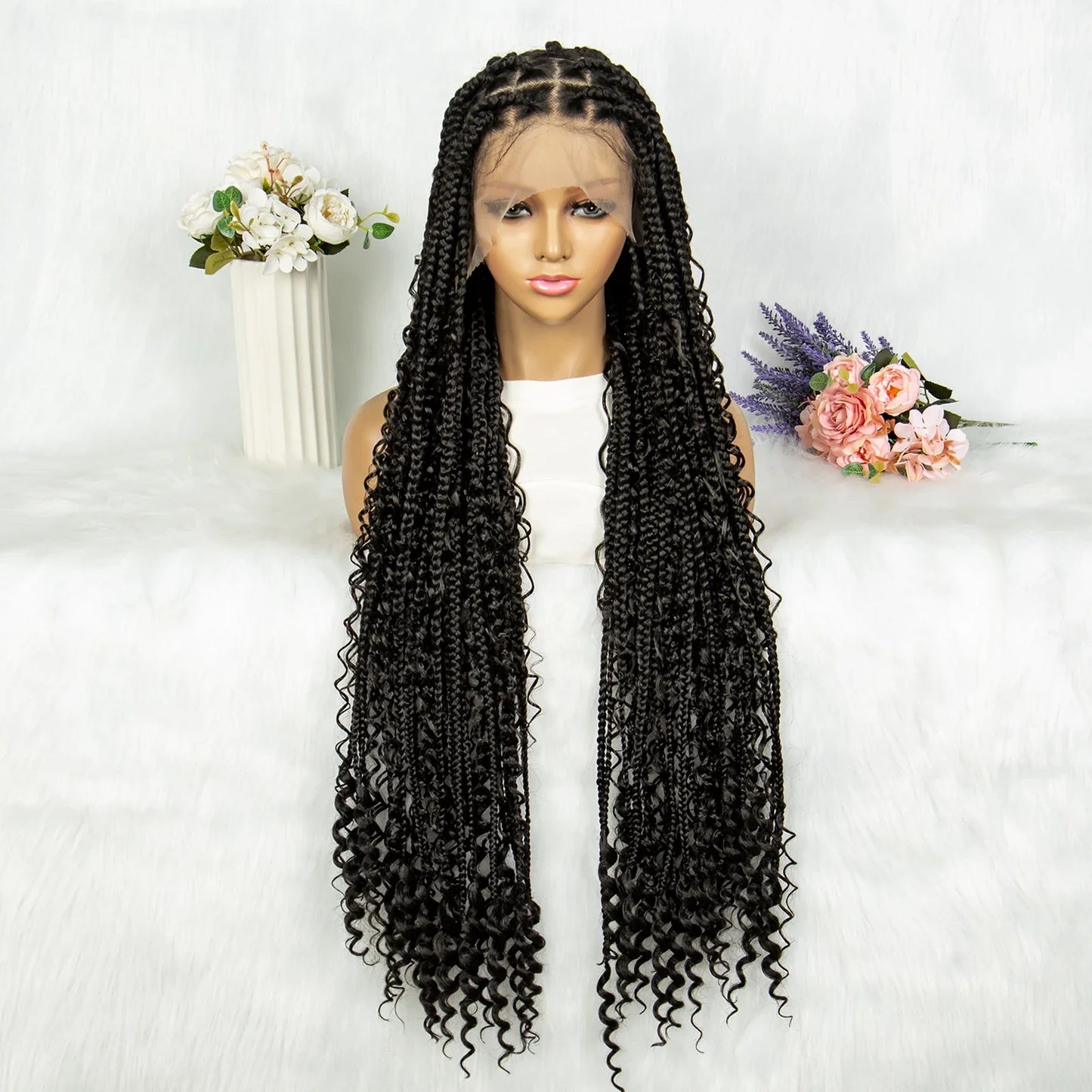 KIMA Box Braids Synthetic Wigs Full Lace Dreadloks Braided Wigs Knotless Goddess Boho Braided Wigs Hair for Black Women