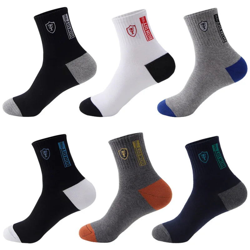 100% Cotton Thick Sports Business Socks Sweat Absorbing Odor Proof Mid Length Stockings Basketball Trendy Socks Men's Autumn