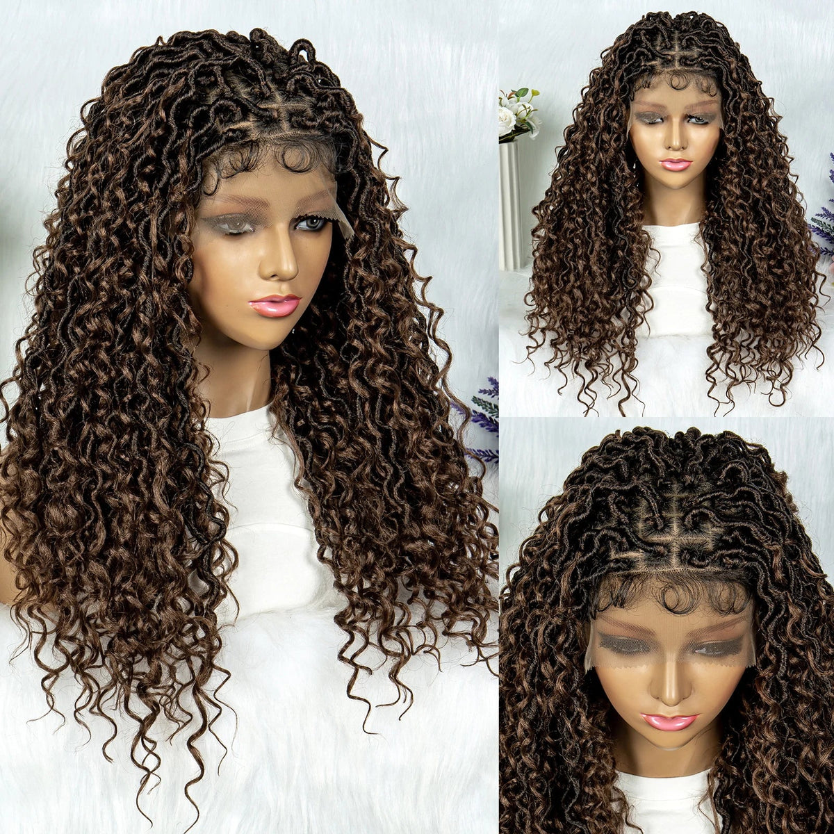 Lightweight Curly End Box Braids Wig | Lace Front Cornrows & Baby Hair