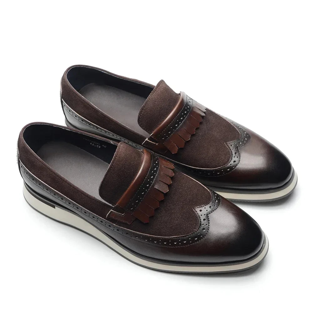 Many Colors Classy Men's Genuine Leather Tassel Loafers | Cow Suede Wingtip Brogue Casual Business Flats