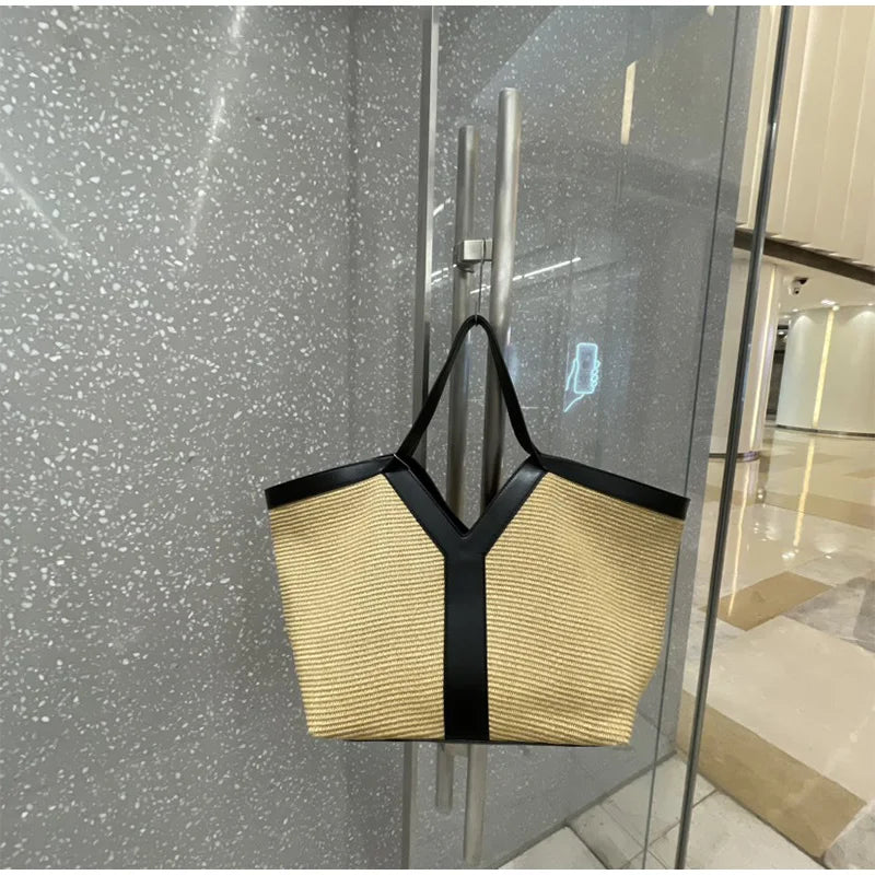 Y-shaped Design Shoulder Bag 2025 | Brand Seaside Beach Vacation Travel Hollow Straw Large Capacity Tote Bag (Casual Light Handbag)