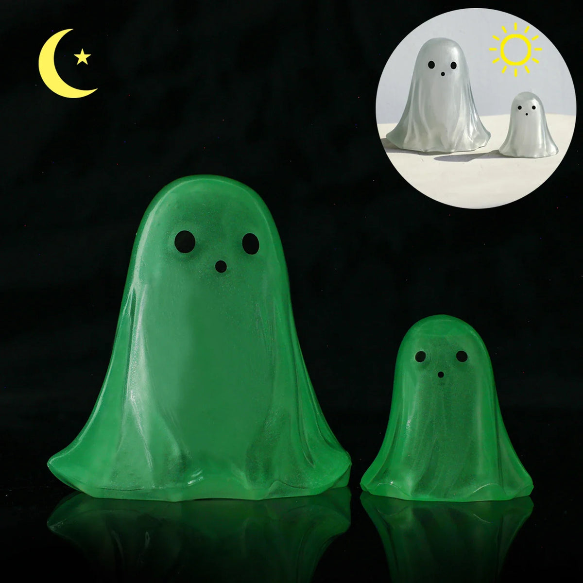 2 Pcs Halloween Decor Indoor-Ghost in Abs Resin Cloche-Cute Ghost for HomeTabletop Party Decor Holiday Decorations outdoor