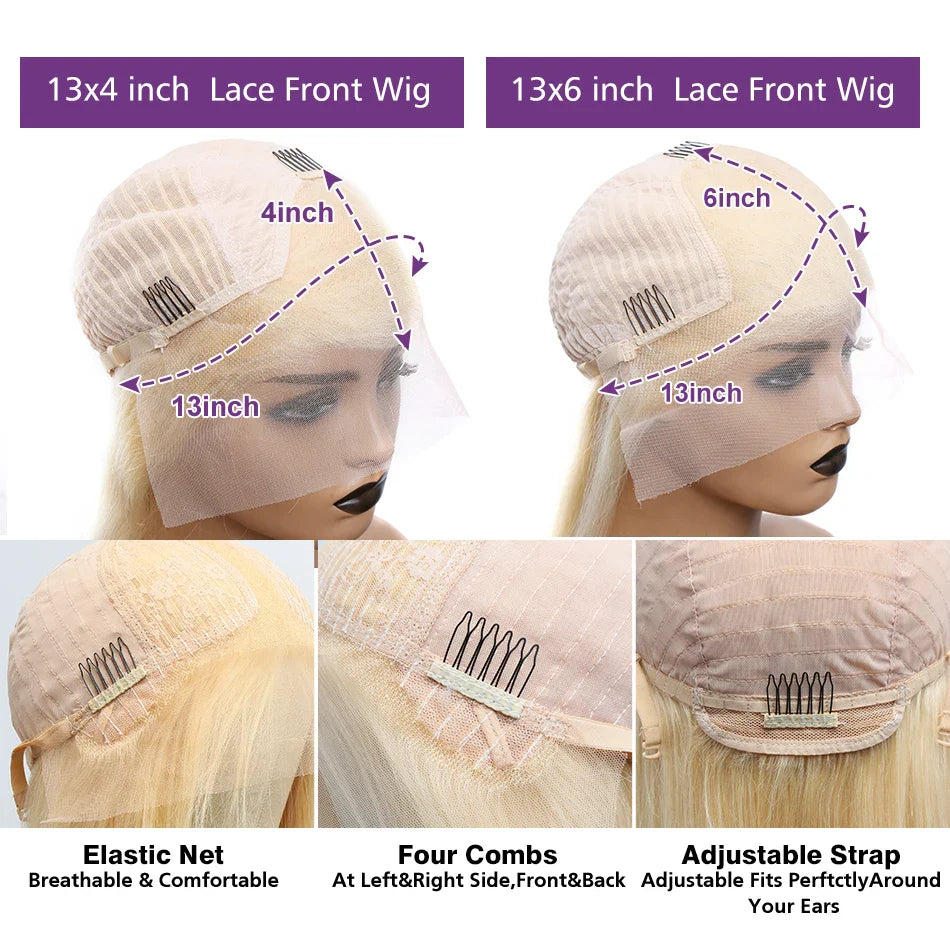 250% Density 30/40 Inch 613 Honey Blonde Body Wave 13x6 HD Transparent Lace Frontal Wigs Brazilian Remy Human Hair