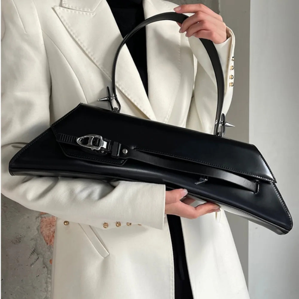 Exquisite Soft Leather Commuter Shoulder Bag | Senior Minority Personalized Underarm Bag (Moto Casual Latch Armpit Handbag)
