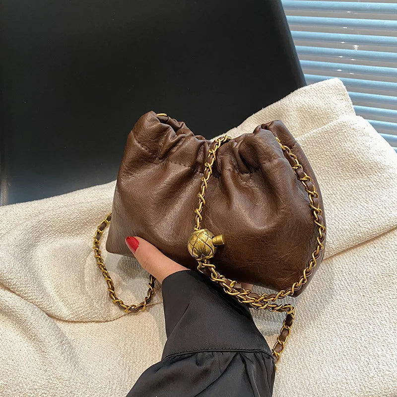 Women's Chain Shoulder Bag | Versatile Crossbody Tote & Casual Pleated Hobo Bag (Satchel Sling Bag, Stylish Purse for Girls)