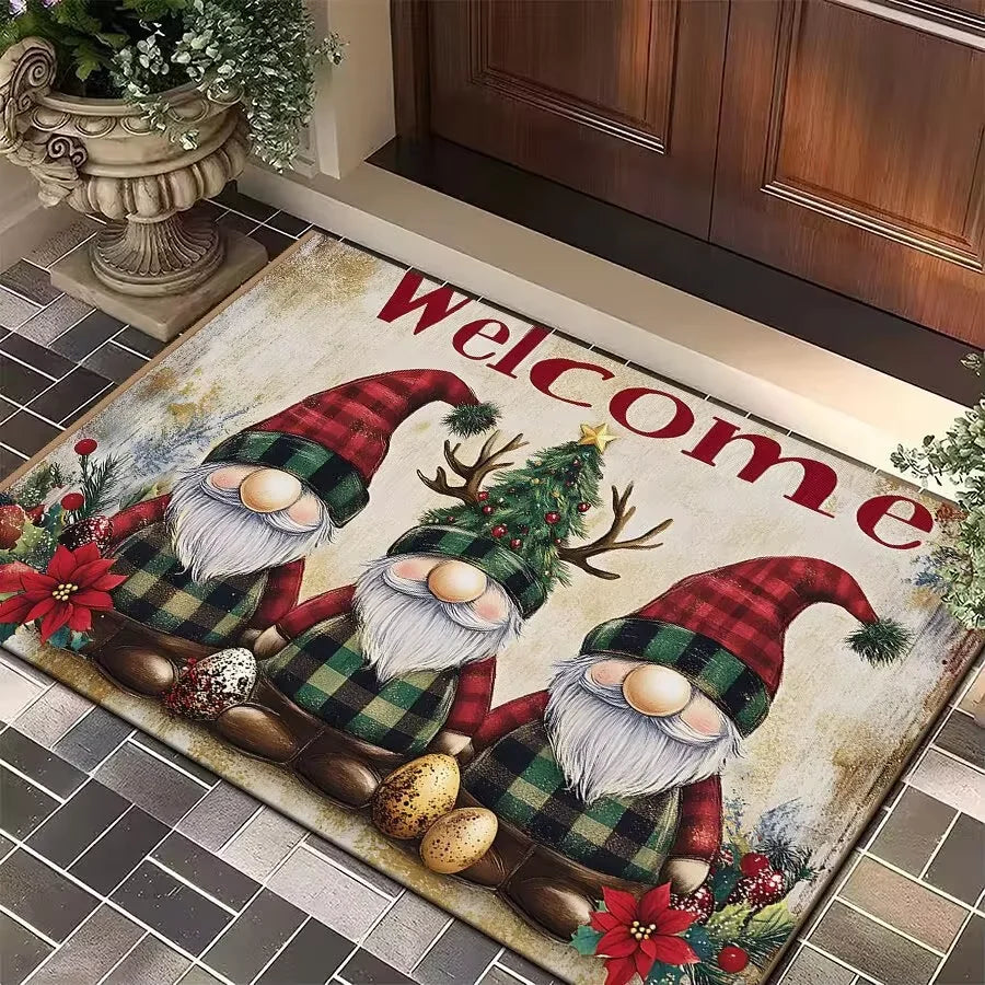 VIKAMA 1pc Three Santa Claus Doormats Festive Floor Mat Living Room Rug For Bedroom Welcome Mat Outdoor Rug Christmas Rug