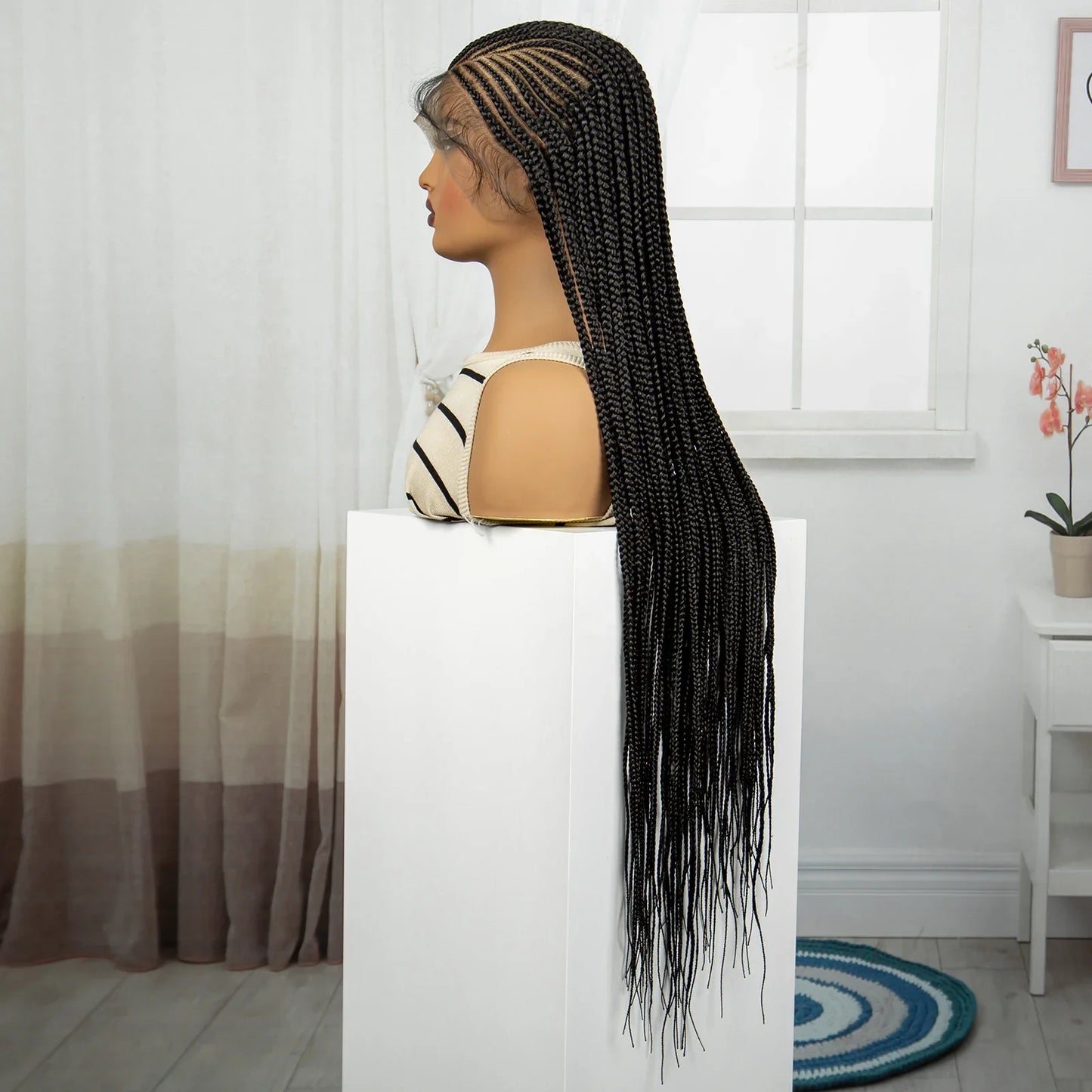 36" Natural Cornrow Knotless Braids Wig | Full Lace | Baby Hair