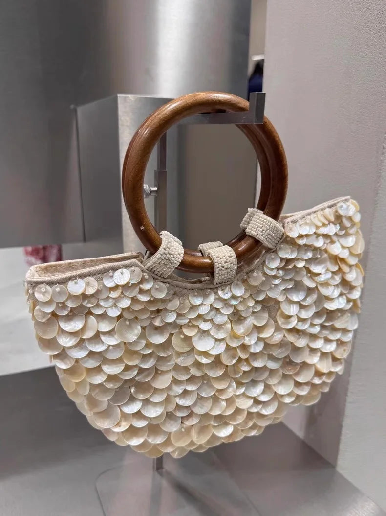 Pure Handmade Natural Shell Bag | New Niche Design Summer Vacation Beach Bag & French Heavy Industry Fashion Ladies Handbag