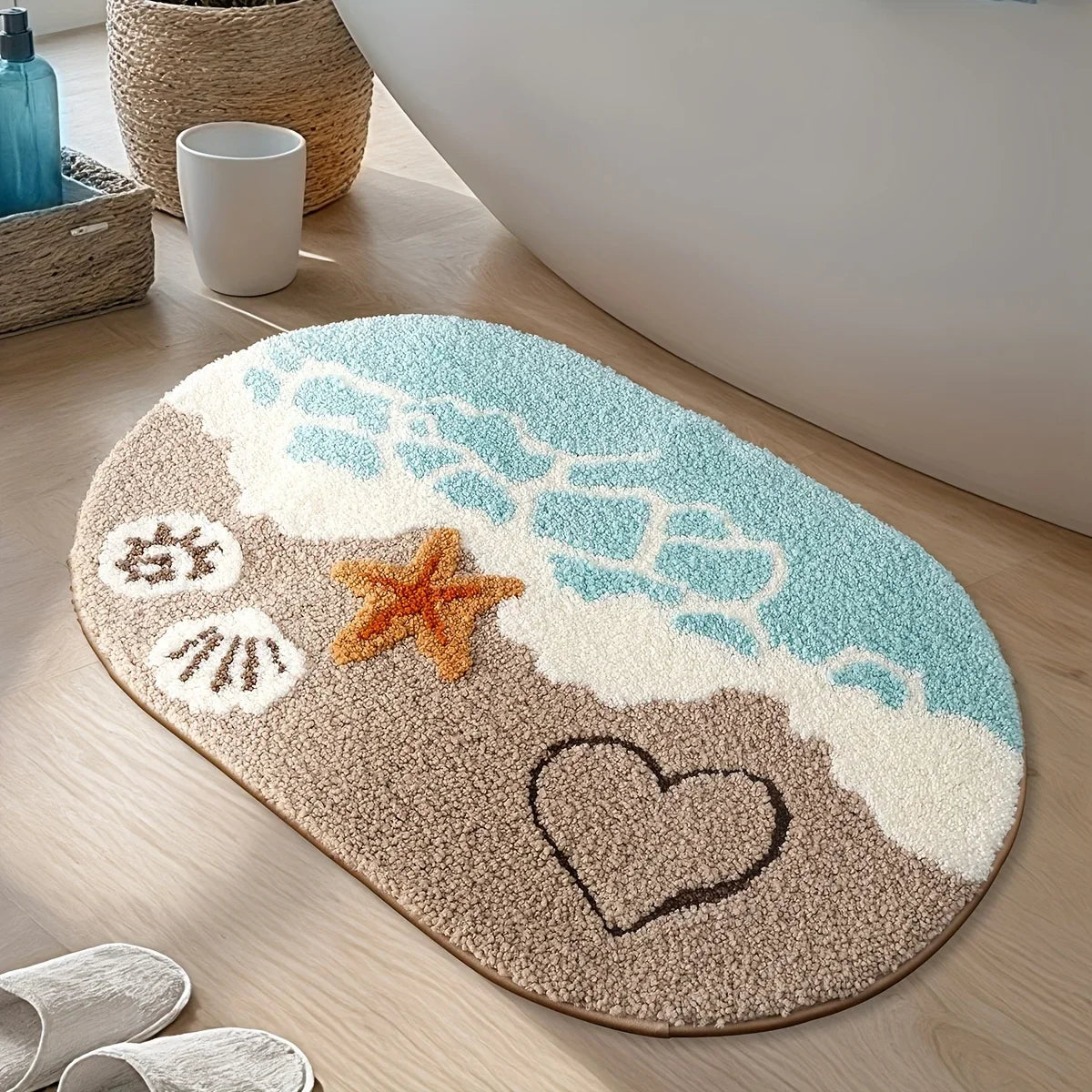 VIKAMA Summer Wave Beach Carpet Bathroom Absorbent Mat Bathtub Foot Mat Easy To Clean Waterproof Carpet Bathroom Mat Decoration