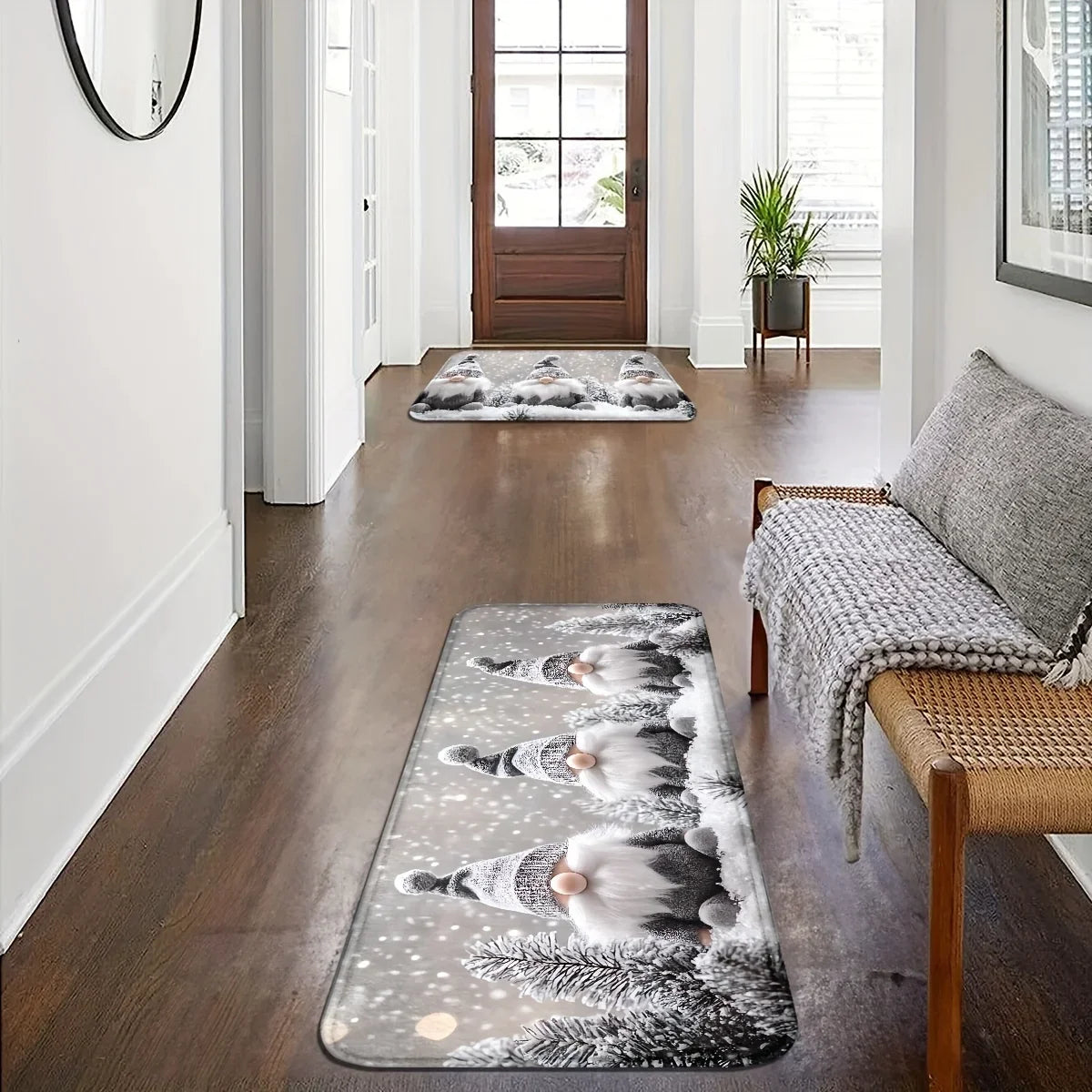 VIKAMA Christmas Carpet Snow Scene Soft Doormat Welcome Mat Shoe Bench Mat Hallway Rug Bedroom Carpet Outdoor Carpet Christmas D