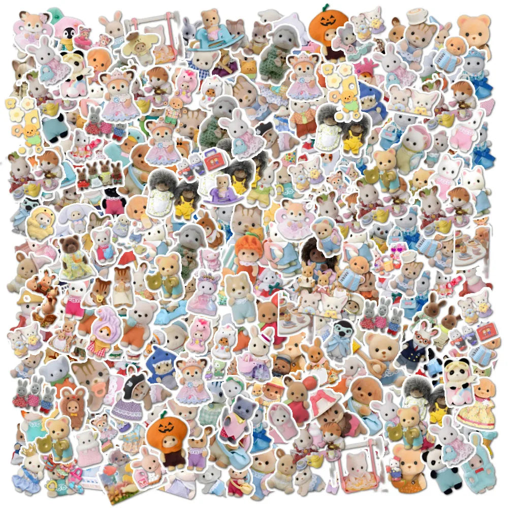 100/200pcs Kawaii Calico Critters Stickers Cute Laptop Scrapbook Graffiti Decals Skateboard Handheld Aesthetic Sticker Toys