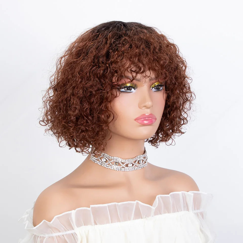Ombre 99J & Blonde Jerry Curly Bob Wig with Bangs | Glueless "Wear to Go" Human Hair