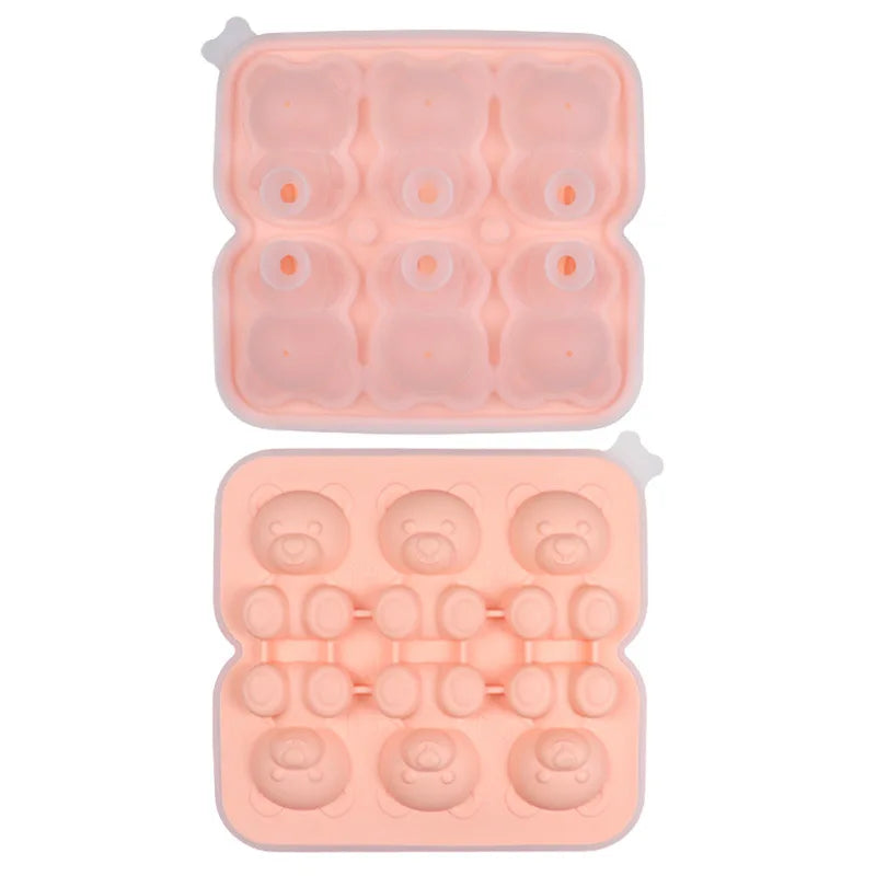 6 Grid 3D Little Teddy Bear Shape Ice Cube Silicone Mold Silian Little Bear Ice Block Mold Household Ice Cream Ice Box Ice Mold