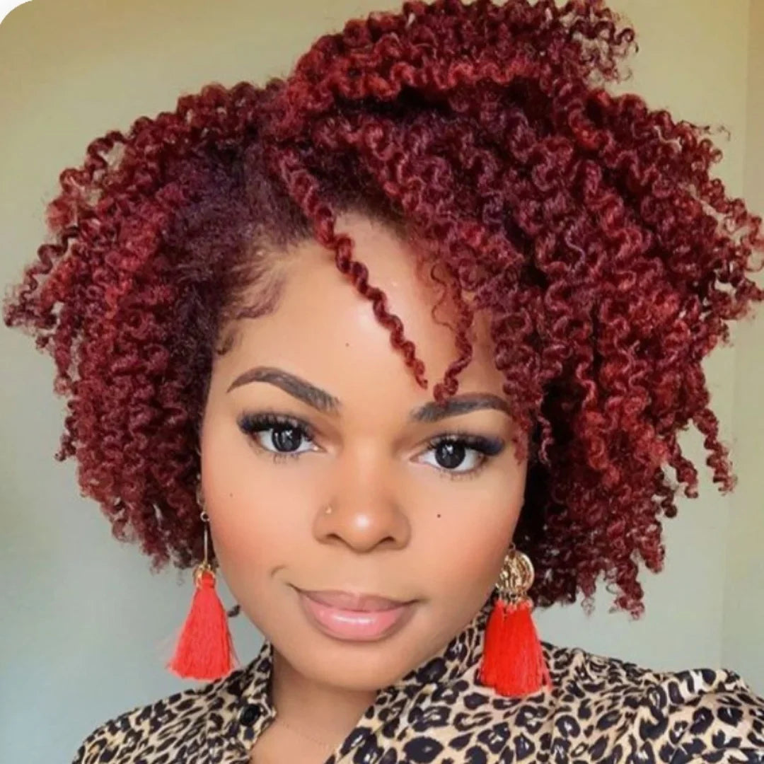 Short Curly Burgundy & Black Wig | Side Part Synthetic Cosplay Wig | 150% Density