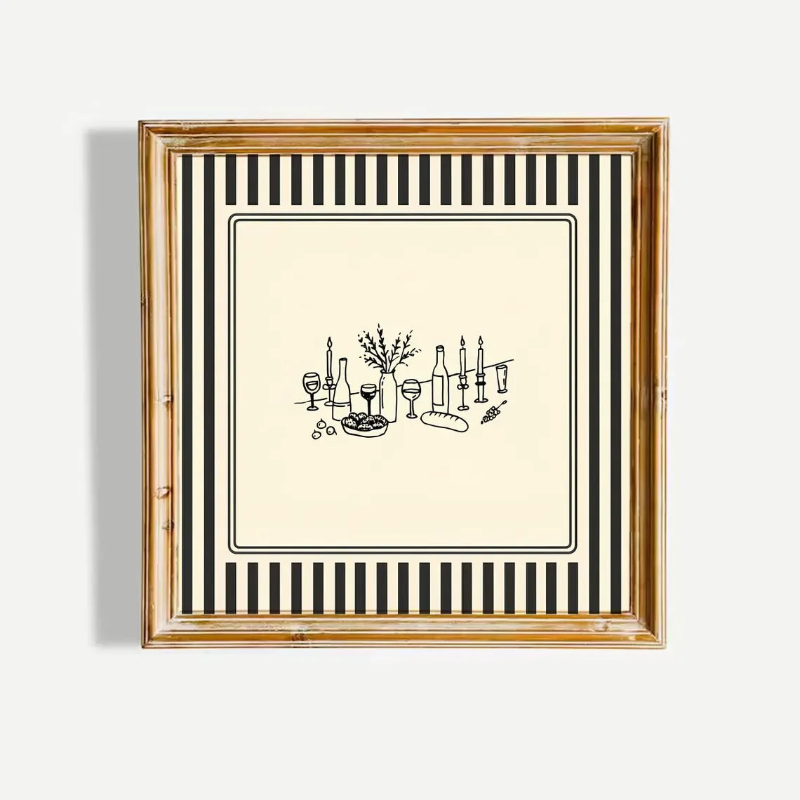 Black and White Striped French Cafe Print, Minimalist Illustration, Digital Downloads, Art Print, Gift Idea, Aesthetic