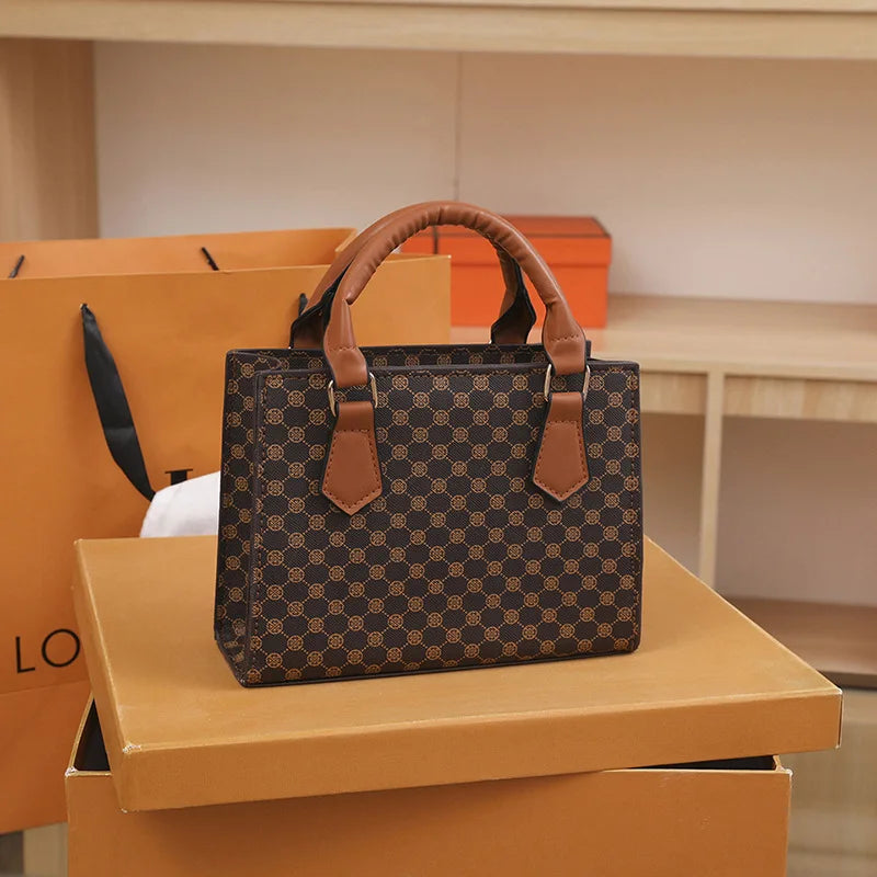Fashion Square Small Top-Handle Bags | Casual Tote PU Leather Plaid Crossbody Shoulder Bag (Women's Handbags for Daily Use & Gift