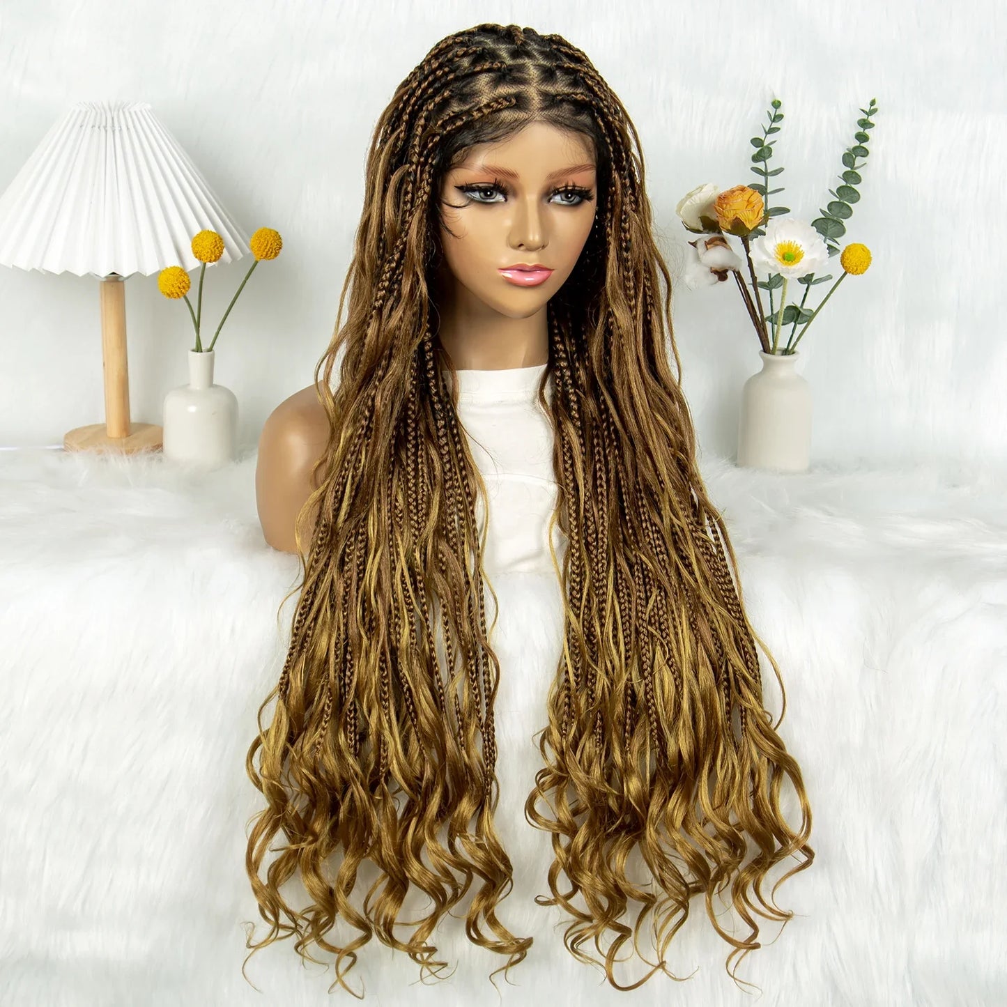 KIMA Twisted Boho Braided Wigs Curly Dreadlocks Full Lace Knotless Synthetic Box Braids Wig Curly Wigs for Black Women