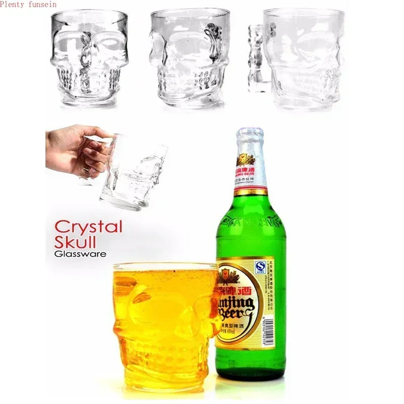 Classcial Pirate Partner Beer Cup 500ml Crystal Glass Creative Skull Face Bone with Handle Drinking Wine Vodka Essential Bar KTV