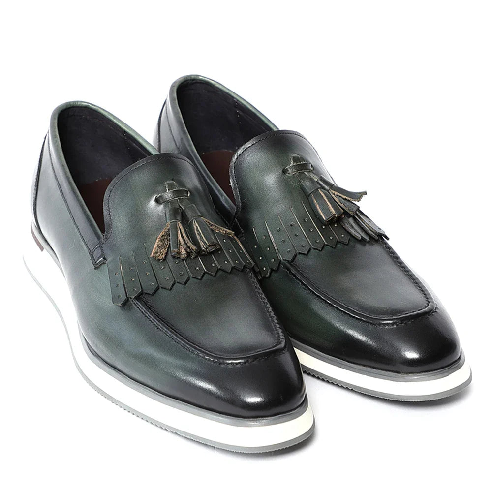 Classic Original Men's Genuine Leather Tassel Loafers | Elegant Black & Green Casual Business Flat Shoes