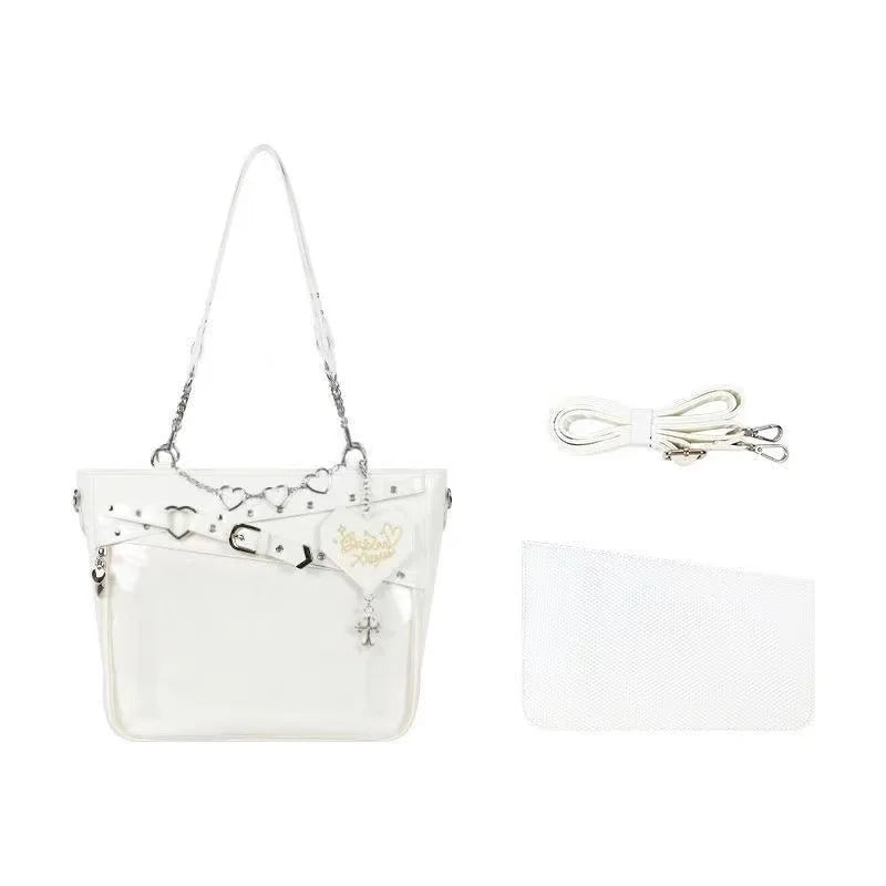 New Original Spicy Girl Cool Ita Bag | Large Capacity Transparent Pain Layer Crossbody Bag with Love Chain (Ulzzang Shoulder Bag)