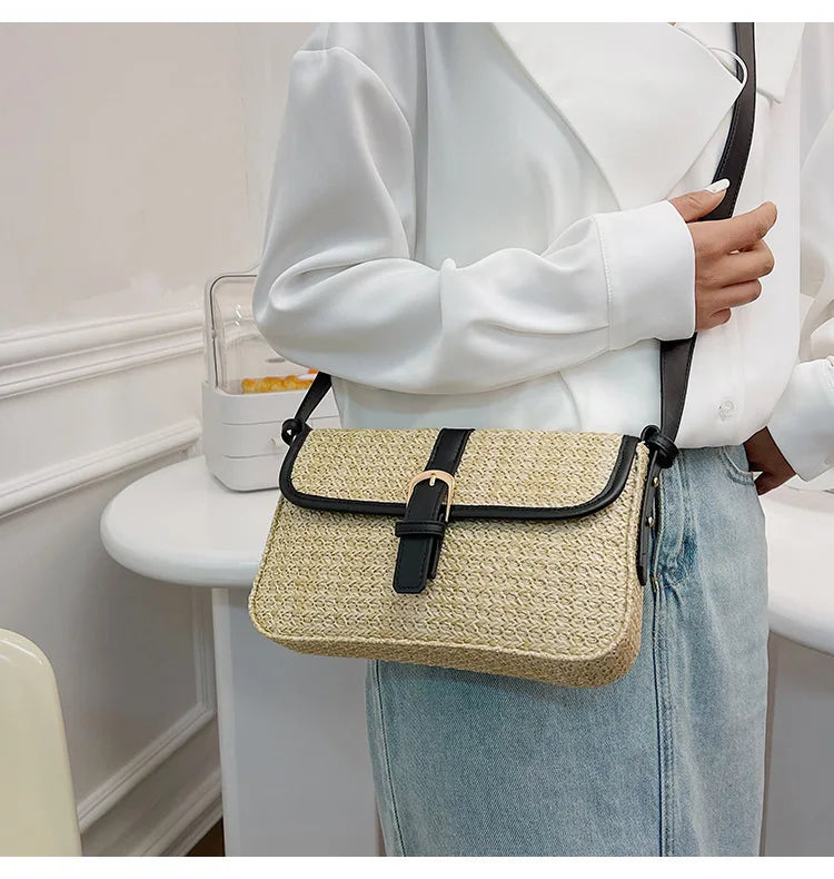Summer Straw Bag Women's New Fashion Small Square Bag | Foreign Style Braided Tote & Simple Single Shoulder Crossbody Bag