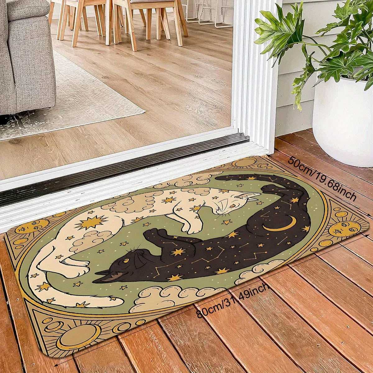 VIKAMA Yin Yang Cat Floor Mat Feature Doormat Soft Rug For Bedroom Creative Living Room Carpet Welcome Mat Outdoor Carpet Home D