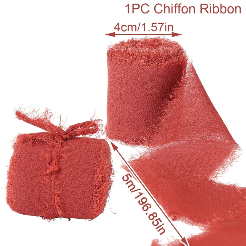 5M Handmade Frayed Edged Satin Chiffon Silk Ribbon For Wedding Invitation Wrapping Bouquets Birthday Party Decorations Gifts